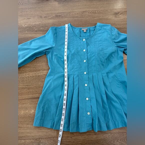J. Jill 100% Cotton Button Up Pleated 3/4 Sleeve Blouse Aquamarine Teal Size XS - Picture 10 of 10
